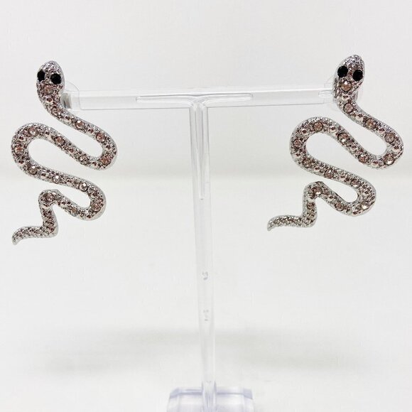 Silver Snake Crystal Body Statement Earrings - Picture 3 of 7
